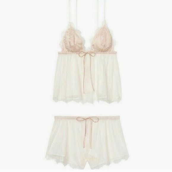 Victorias Secret Satin Sheer Lace Top & Bottom NWT Medium - Picture 2 of 5